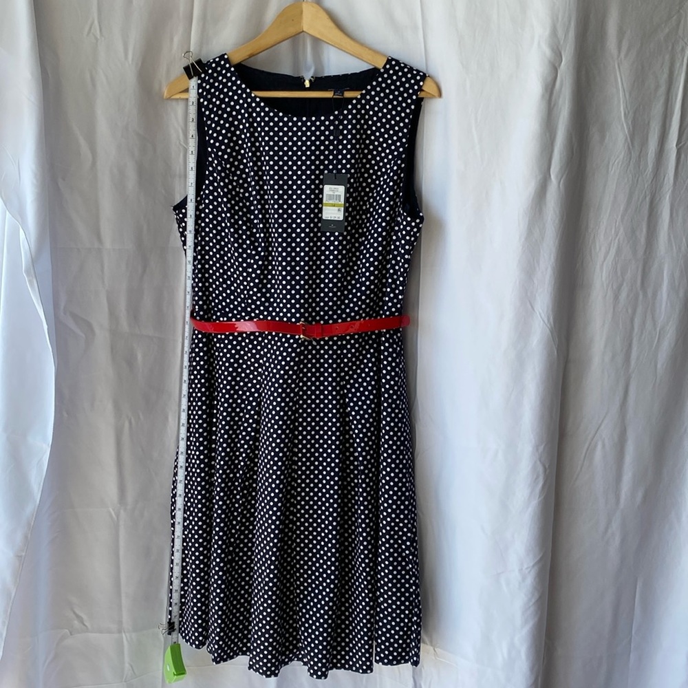 Tommy Hilifiger Sleeveless Navy Blue White Polka Dot Dress, Size 14